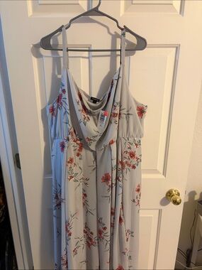 torrid Light Gray Floral Cowl-Neck Maxi Dress with Pink Flowers